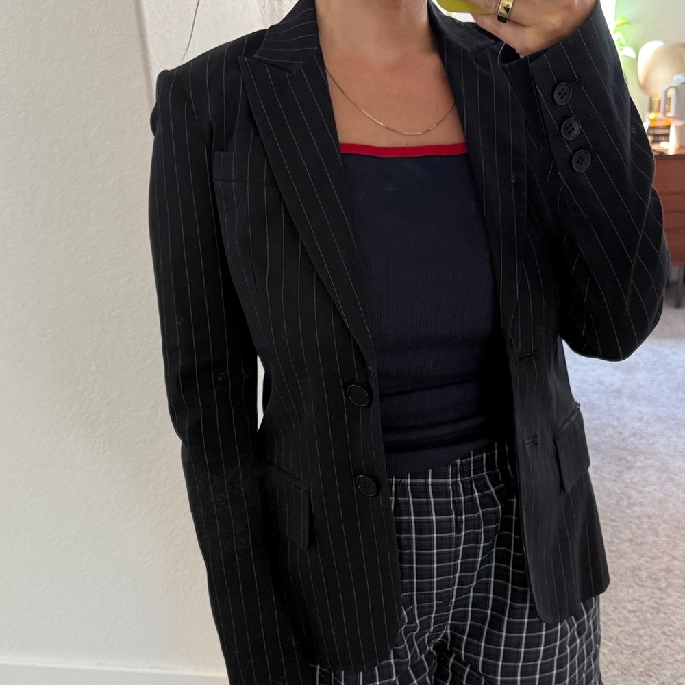 Theory Black Pinstripe Blazer